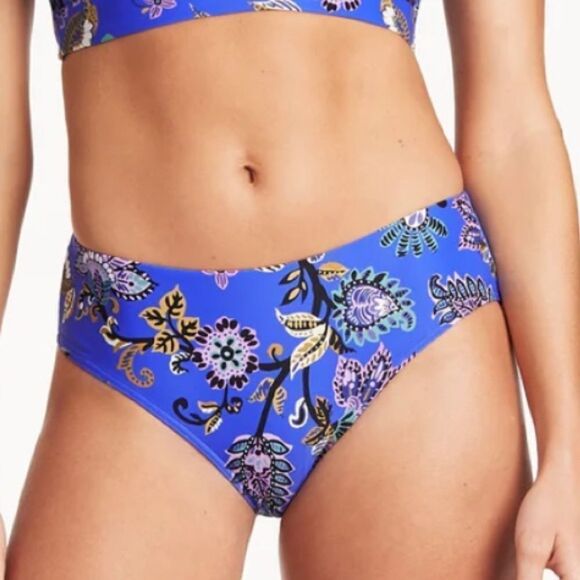 NWT New Sea Level Carnivale Floral High-Waisted Blue Swim Bikini Bottom 10 - Picture 1 of 15